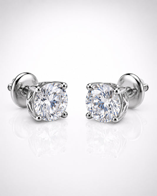 Classic Round Solitaire CZ Stud Earrings in 925 Silver