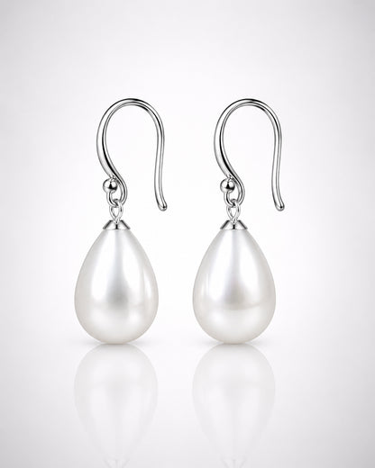 Teardrop Pearl Hook Drop Earrings in 925 Silver