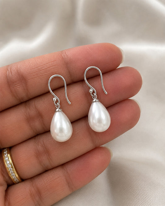 Teardrop Pearl Hook Drop Earrings in 925 Silver
