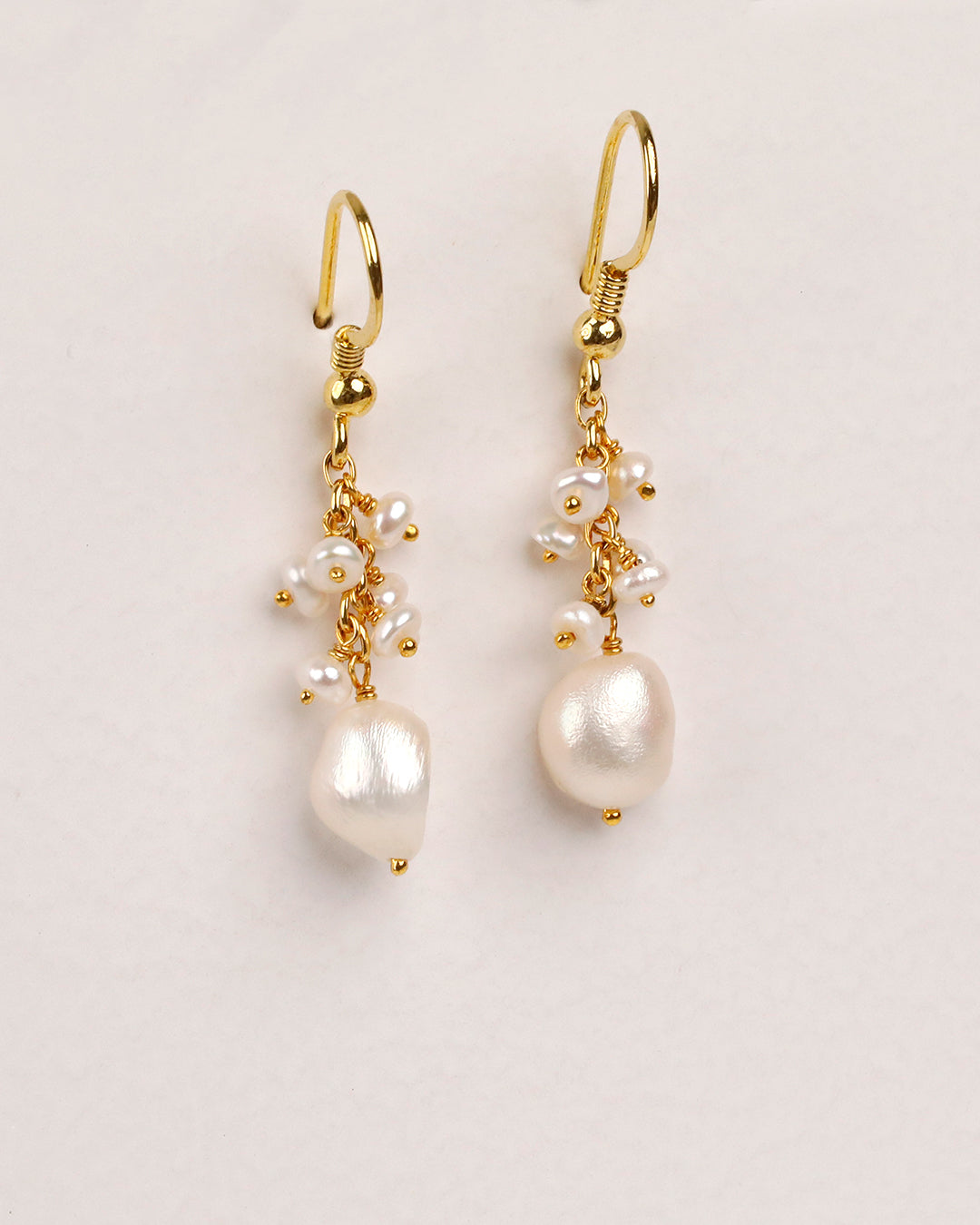 Baroque Freshwater Pearl Cluster Drop Earrings – Gold Plated 925 Silver