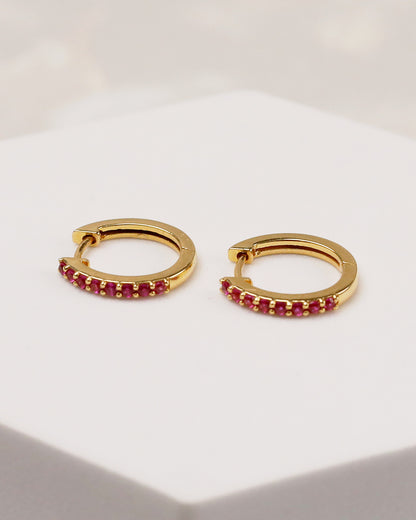 Pink CZ Pave Huggie Hoop Earrings – Gold Plated 925 Silver