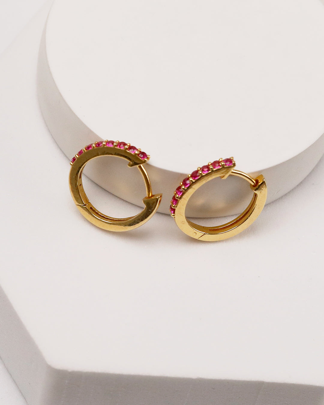 Pink CZ Pave Huggie Hoop Earrings – Gold Plated 925 Silver