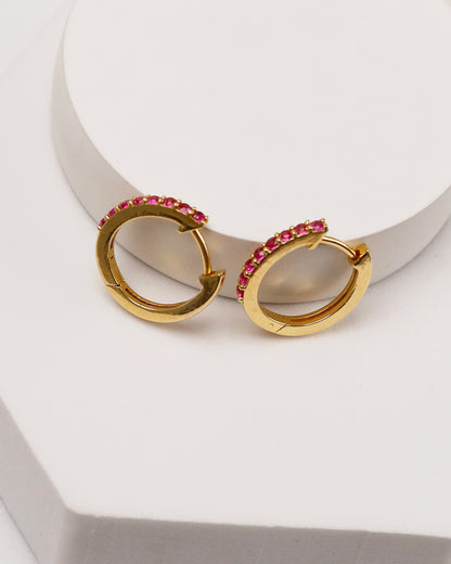 Pink CZ Pave Huggie Hoop Earrings – Gold Plated 925 Silver