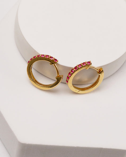 Pink CZ Pave Huggie Hoop Earrings – Gold Plated 925 Silver