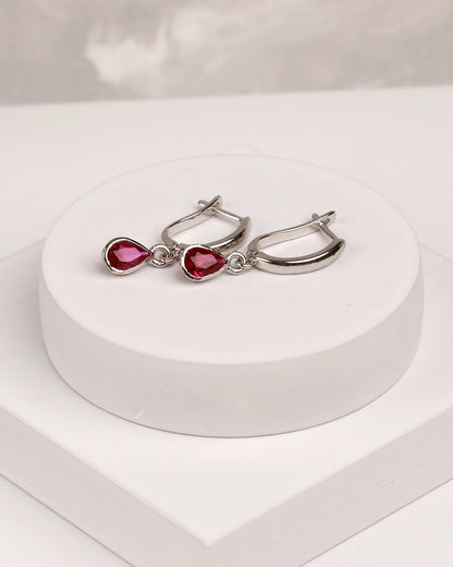 Hydro Ruby Teardrop Charm Huggie Earrings – Gold Plated 925 Silver