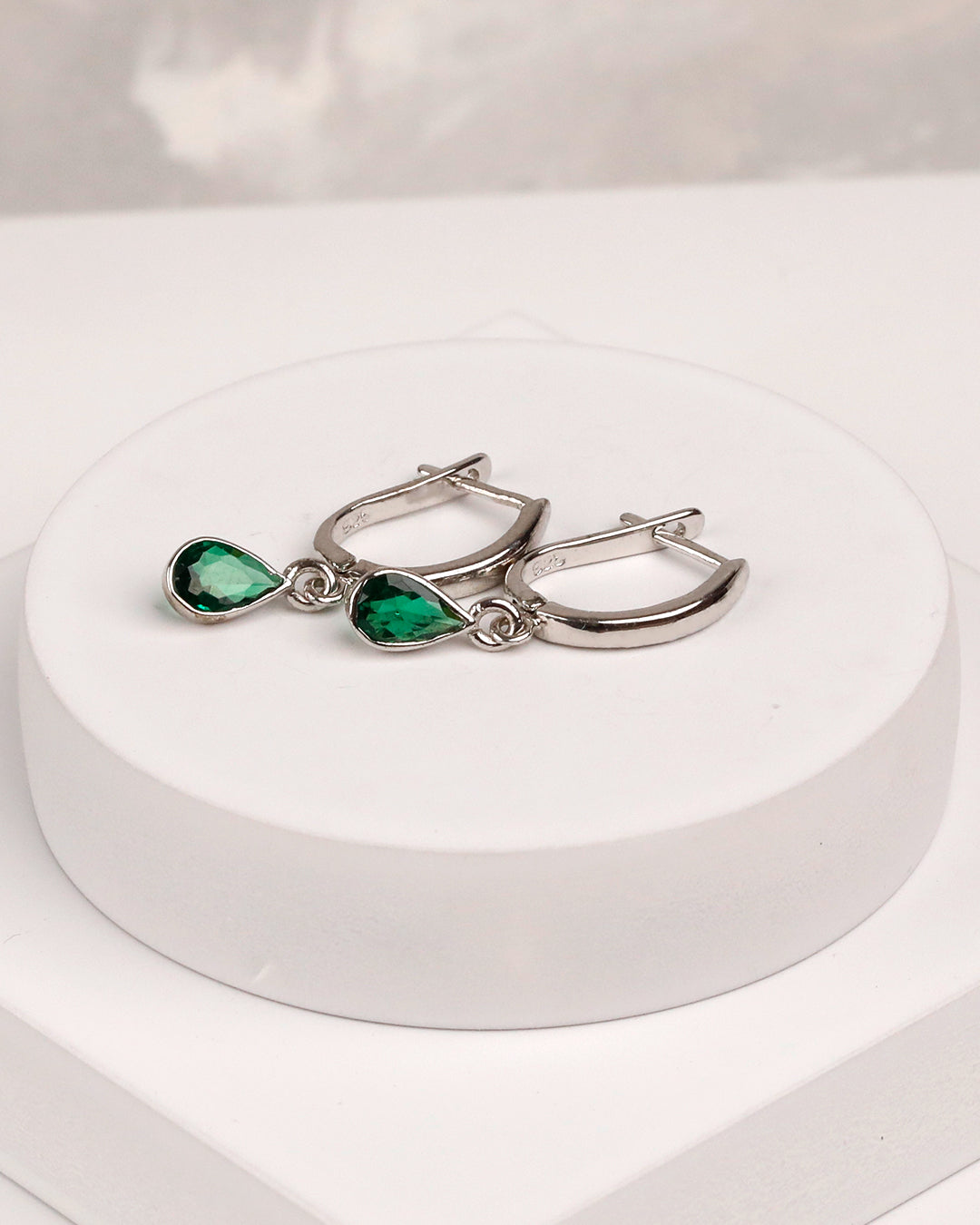 Hydro Emerald Teardrop Charm Huggie Earrings – 925 Silver