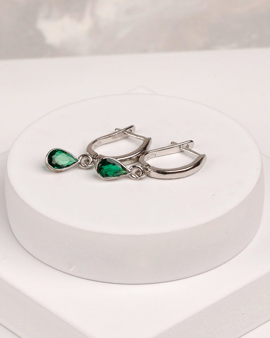 Hydro Emerald Teardrop Charm Huggie Earrings – 925 Silver