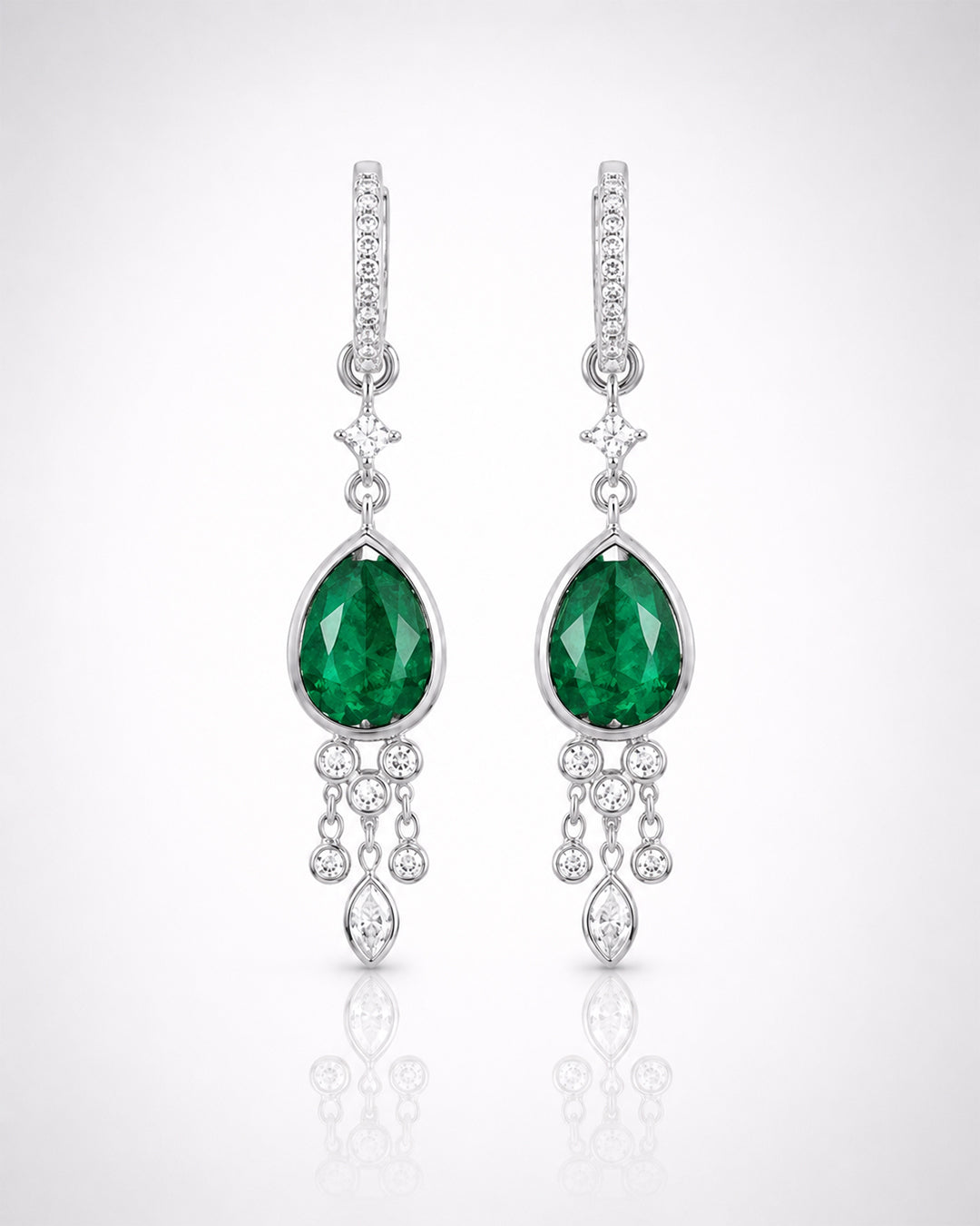 Pear Hydro Emerald Chandelier Drop Earrings – 925 Silver
