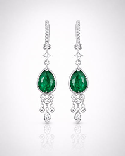 Pear Hydro Emerald Chandelier Drop Earrings – 925 Silver