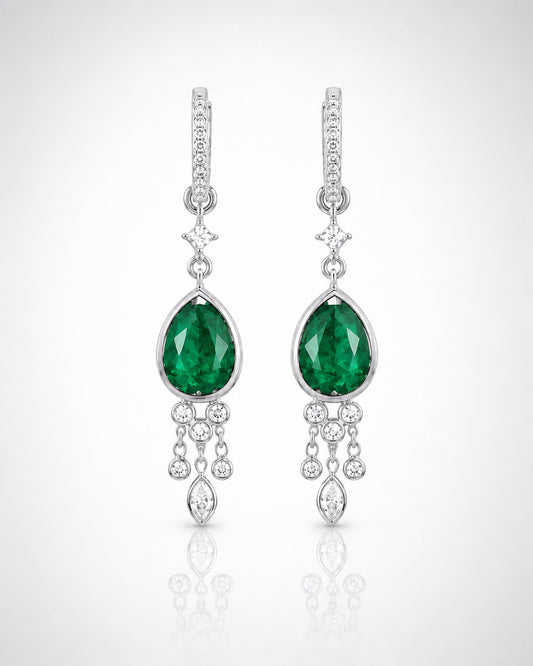 Pear Hydro Emerald Chandelier Drop Earrings – 925 Silver