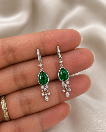 Pear Hydro Emerald Chandelier Drop Earrings – 925 Silver