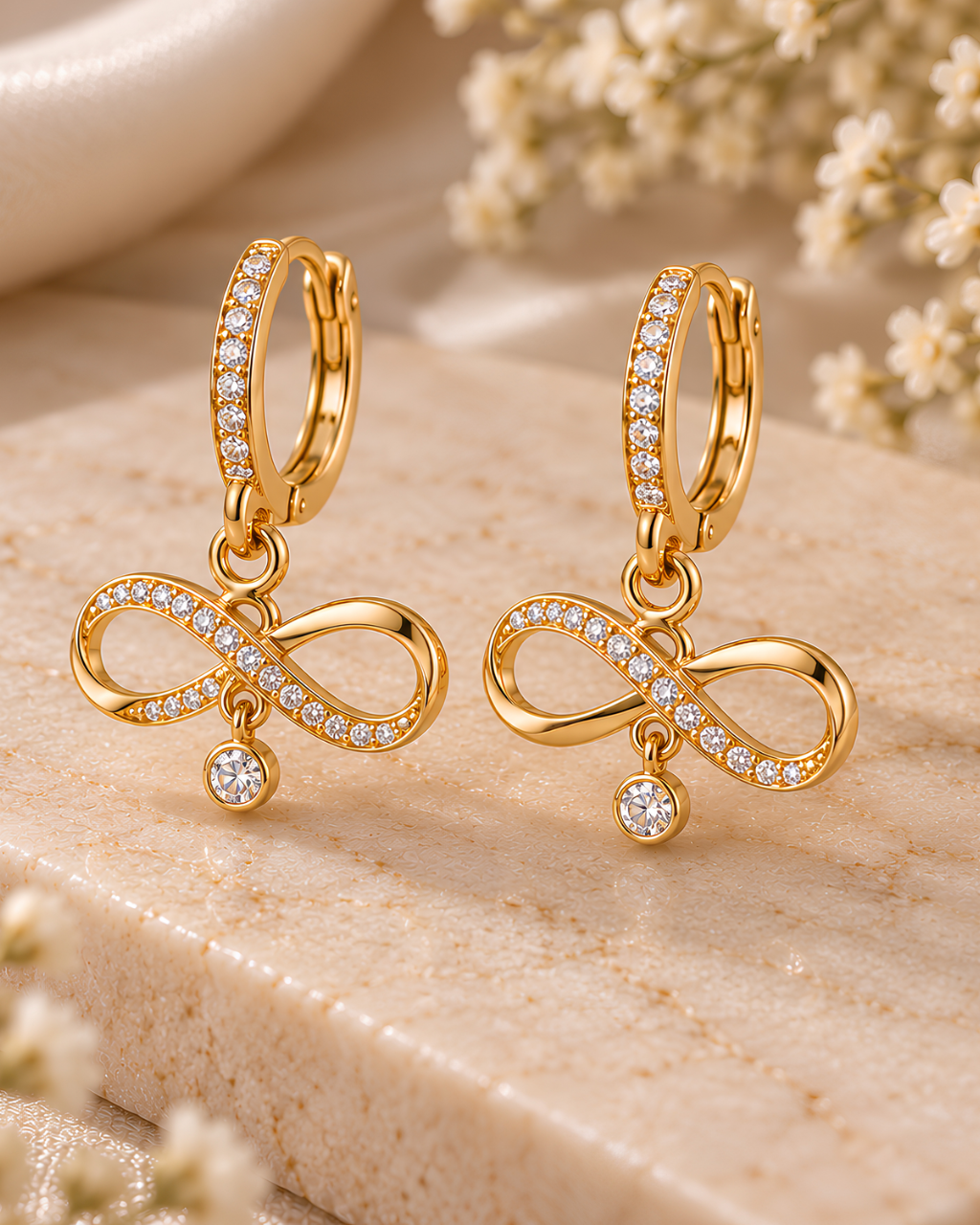 Lab Grown Diamond Infinity Charm Drop Huggie Earrings – Gold Plated 925 Silver