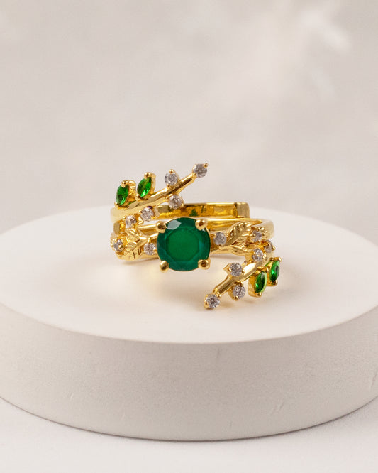 Sphere Emerald Dual Wrap Ring (925 Silver)