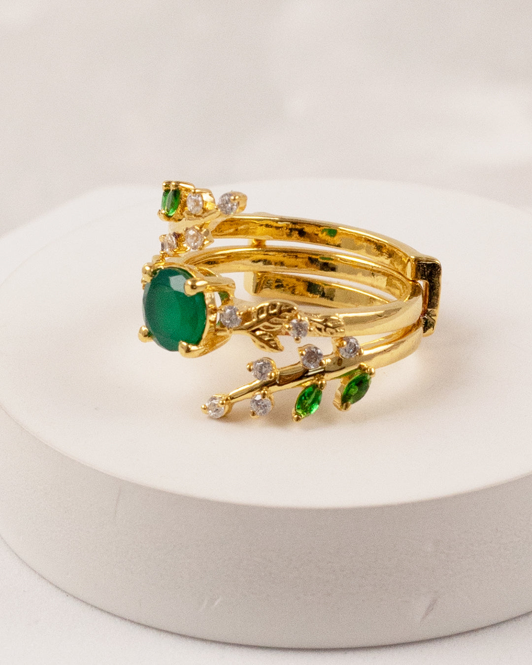 Sphere Emerald Dual Wrap Ring (925 Silver)
