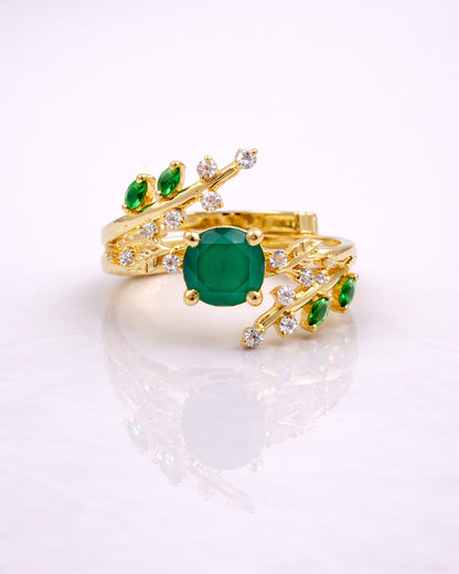 Sphere Emerald Dual Wrap Ring (925 Silver)