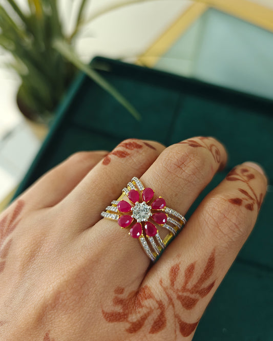 Blossom Ruby Floral Ring (925 Silver)
