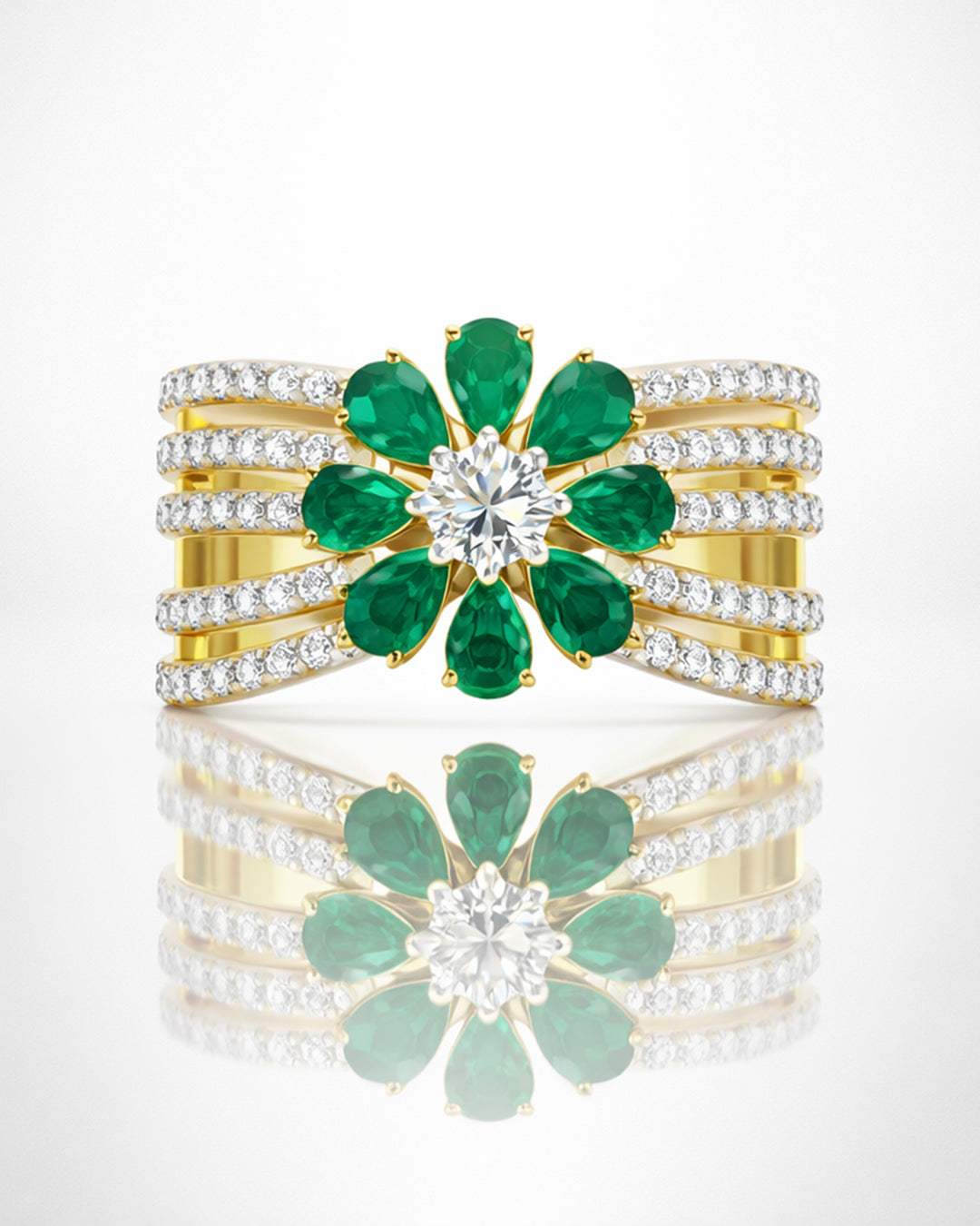 Blossom Emerald Floral Ring (925 Silver)