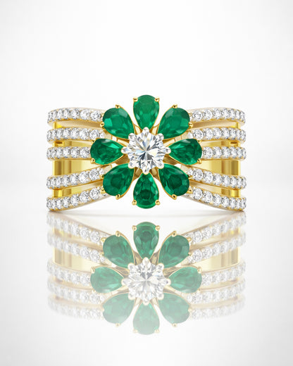Blossom Emerald Floral Ring (925 Silver)