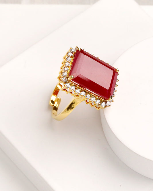 Ruby Rectangle Statement Ring (925 Silver)