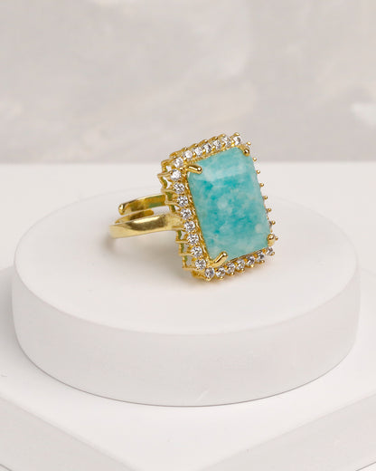 Amazonite Rectangle Statement Ring (925 Silver)