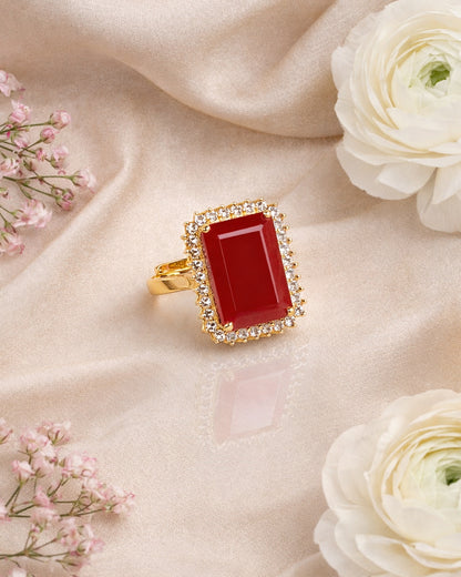 Ruby Rectangle Statement Ring (925 Silver)