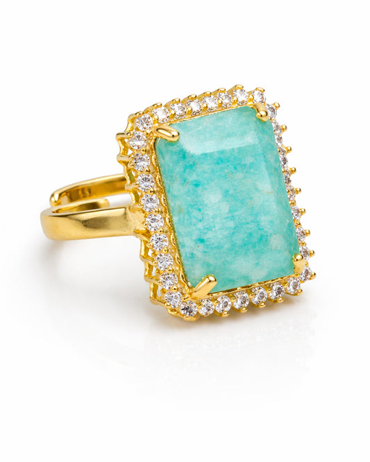Amazonite Rectangle Statement Ring (925 Silver)