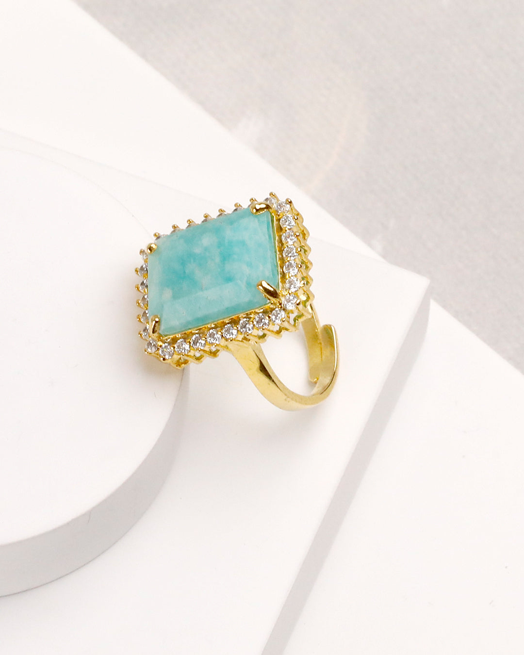 Amazonite Rectangle Statement Ring (925 Silver)