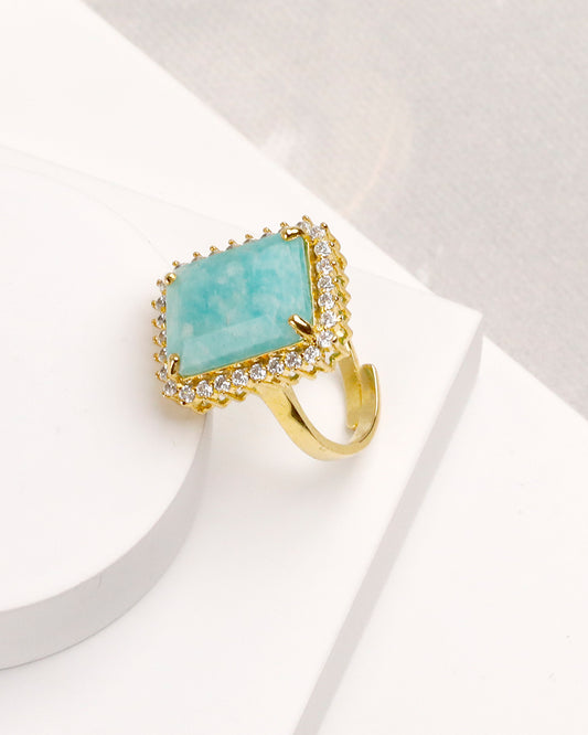 Amazonite Rectangle Statement Ring (925 Silver)
