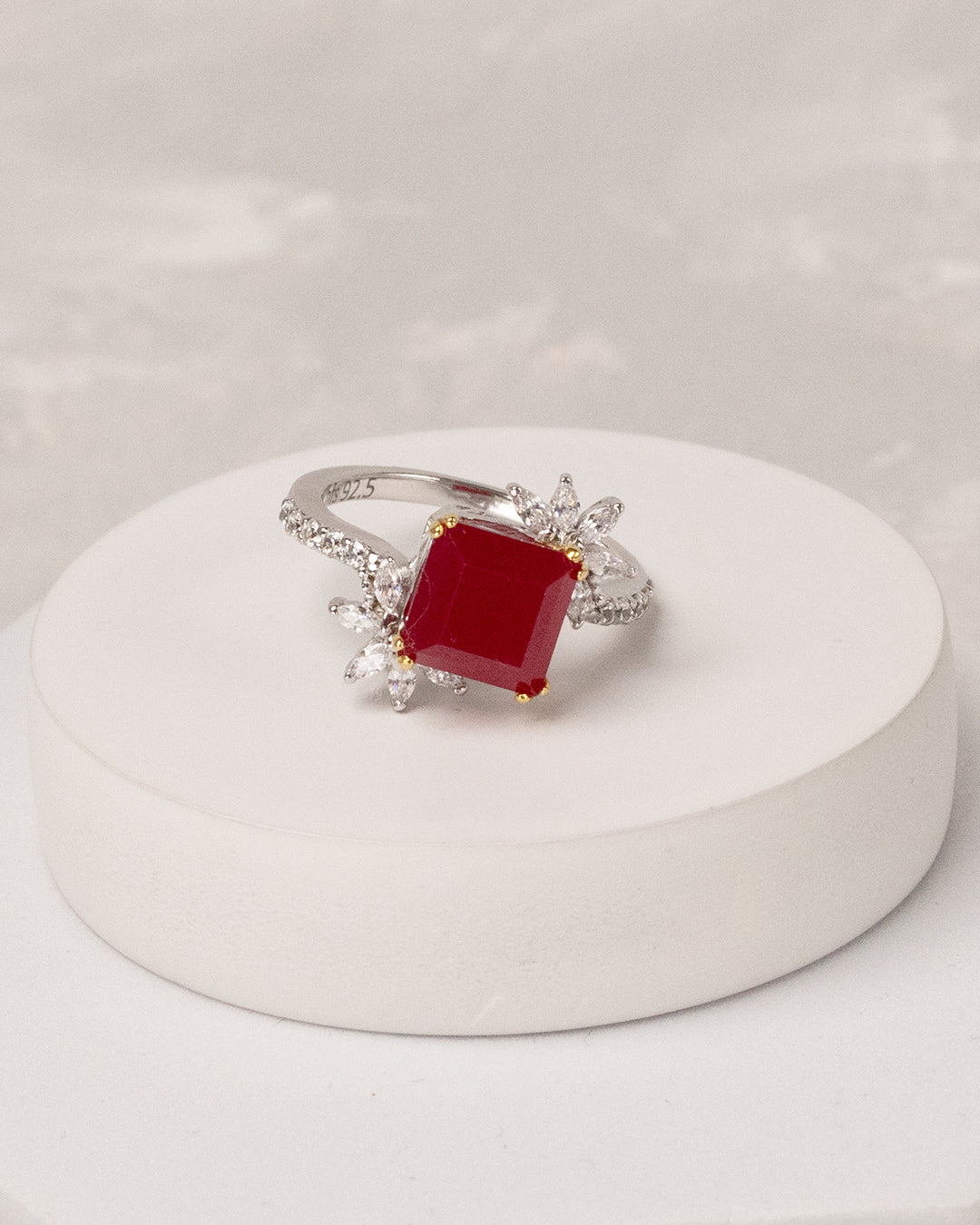 Ruby Square Bud Ring (925 Silver)