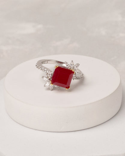 Ruby Square Bud Ring (925 Silver)