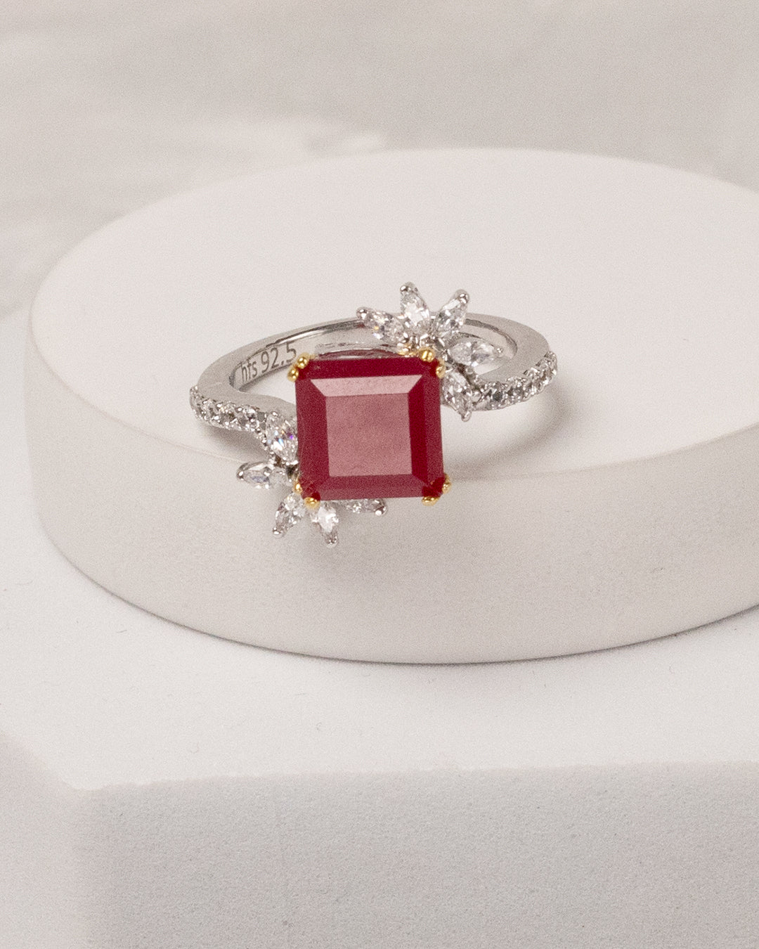 Ruby Square Bud Ring (925 Silver)