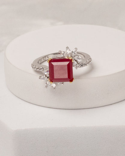 Ruby Square Bud Ring (925 Silver)