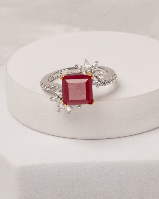 Ruby Square Bud Ring (925 Silver)