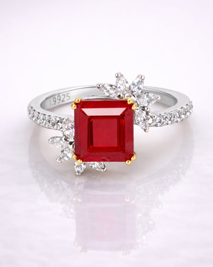 Ruby Square Bud Ring (925 Silver)