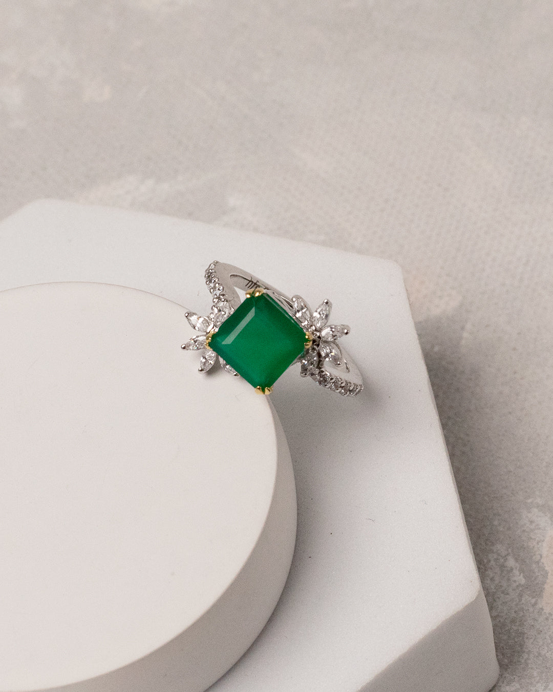 Emerald Square Bud Ring (925 Silver)