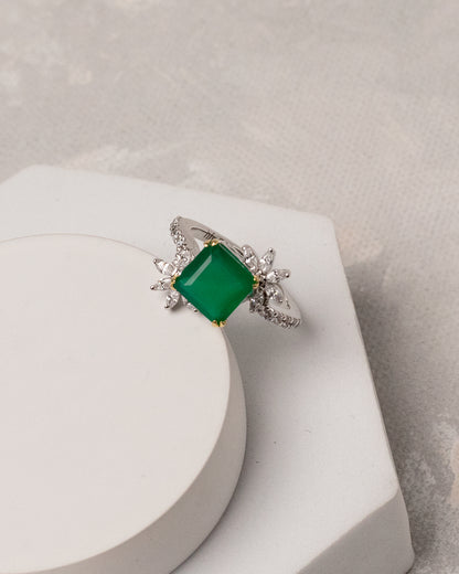 Emerald Square Bud Ring (925 Silver)