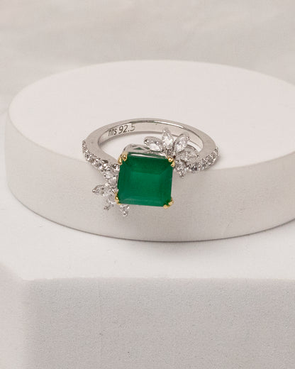 Emerald Square Bud Ring (925 Silver)