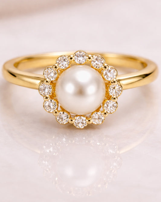 Aura Pearl Halo Ring (925 Silver)
