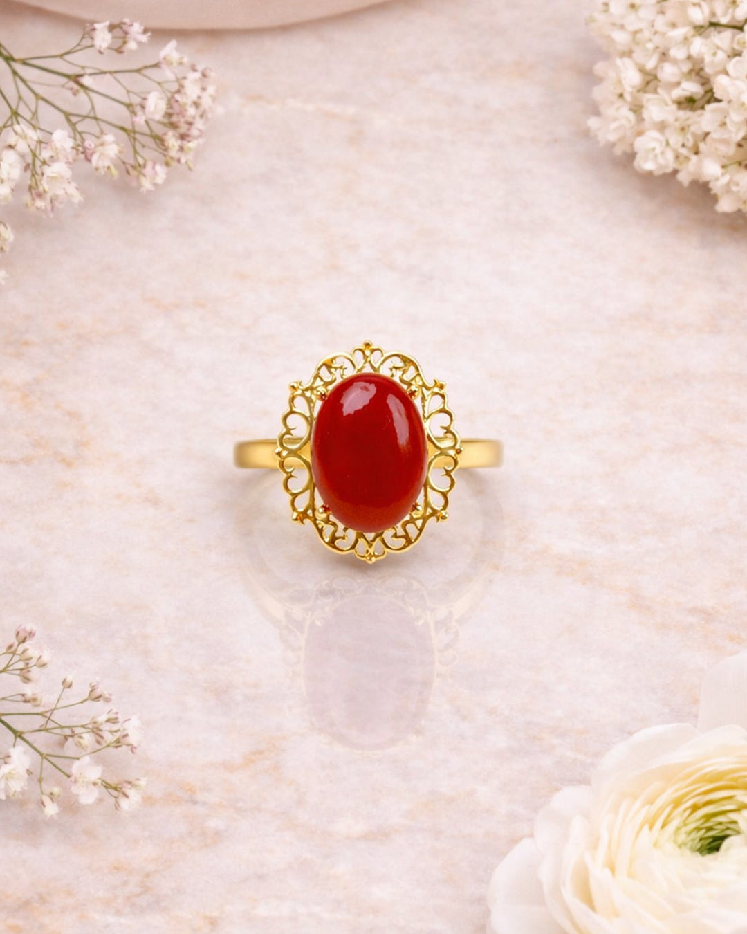 Red Aqeeq Radiance Filigree Ring (925 Silver)