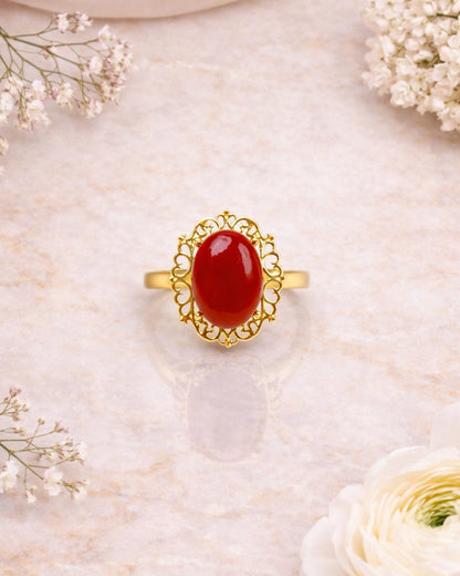Red Aqeeq Radiance Filigree Ring (925 Silver)