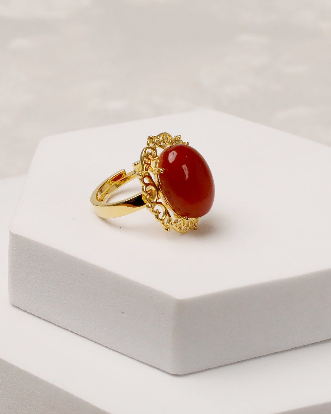Red Aqeeq Radiance Filigree Ring (925 Silver)