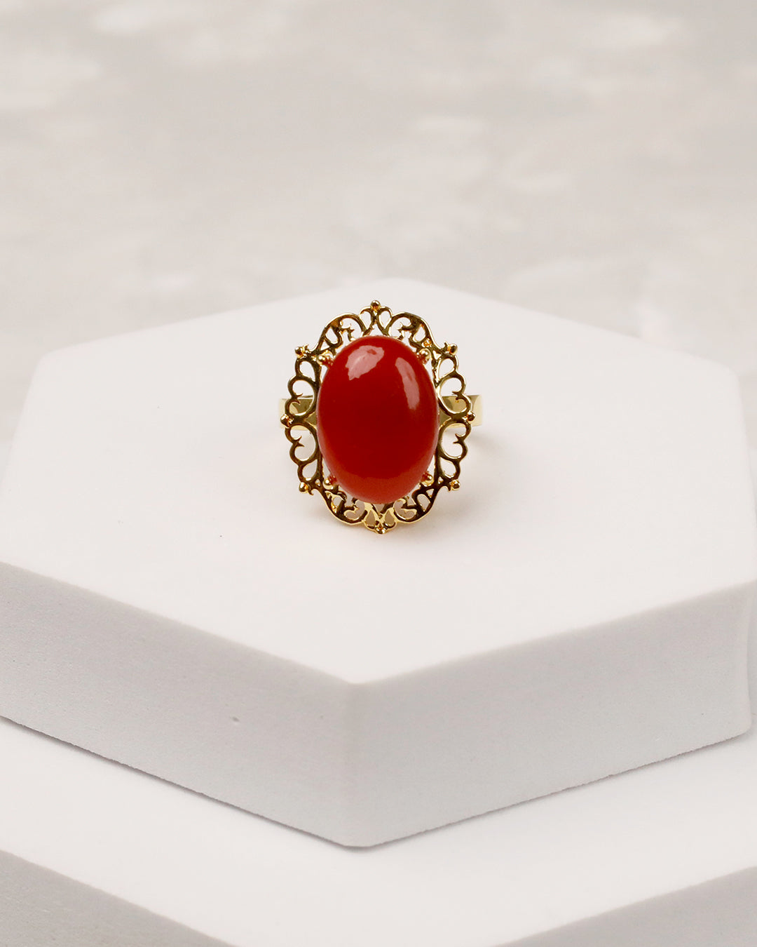 Red Aqeeq Radiance Filigree Ring (925 Silver)