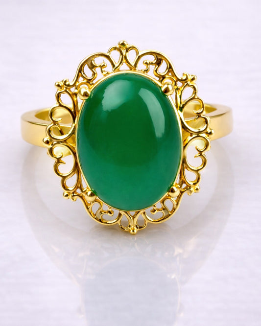 Green Aqeeq Radiance Filigree Ring (925 Silver)