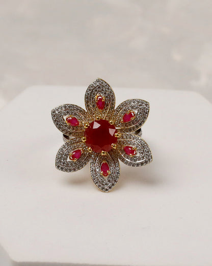 Ruby Bold floral cocktail Ring (925 Silver)