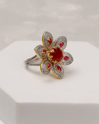 Ruby Bold floral cocktail Ring (925 Silver)