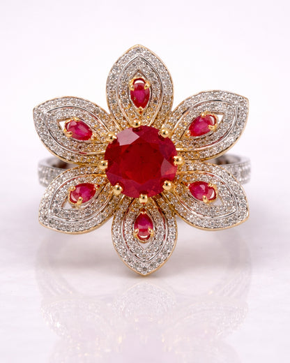 Ruby Bold floral cocktail Ring (925 Silver)