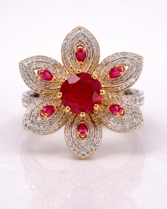 Ruby Bold floral cocktail Ring (925 Silver)