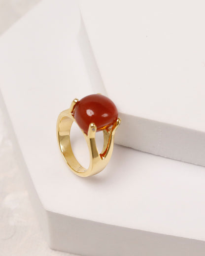 Geometric Red Aqeeq Cabochon Ring (925 Silver)