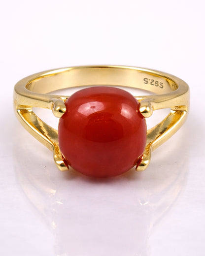 Geometric Red Aqeeq Cabochon Ring (925 Silver)