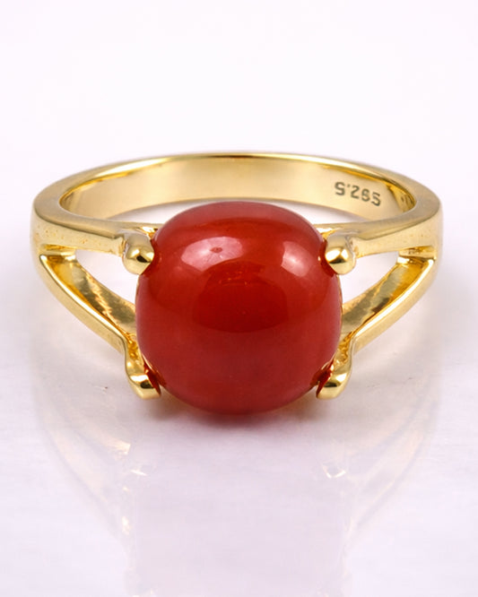 Geometric Red Aqeeq Cabochon Ring (925 Silver)